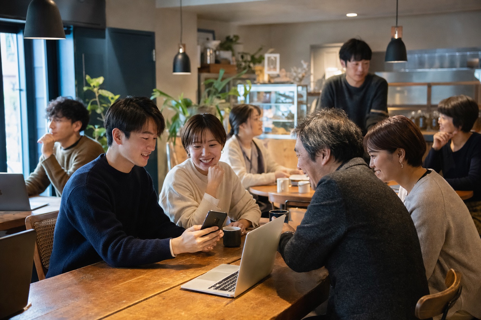 少人数で集まりAI活用について話し合う様子
