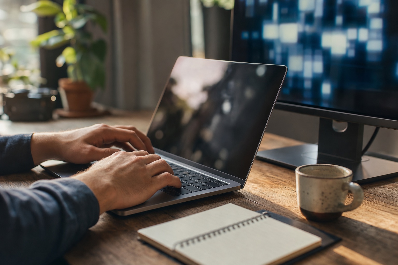 ノートPCで業務ツールを開発する様子