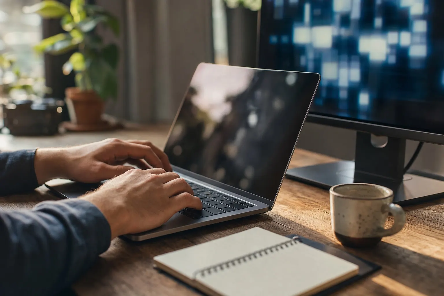 ノートPCで業務ツールを開発する様子