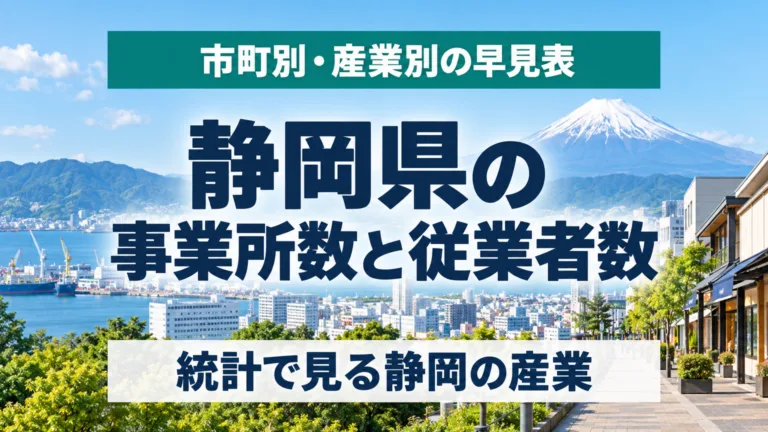 静岡県の事業所数と従業者数の早見表｜市町別・産業別