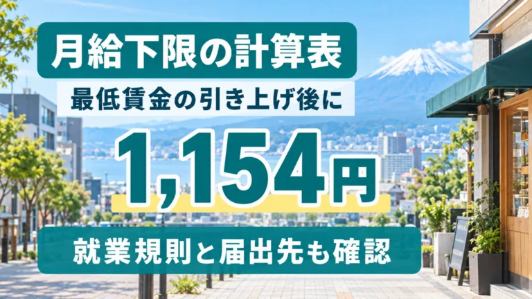 静岡の最低賃金引き上げ後の給与計算｜月給下限の計算表と就業規則
