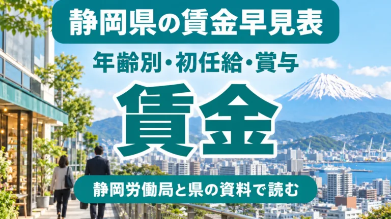 静岡県の賃金の早見表｜年齢別・初任給・賞与と賃上げ率